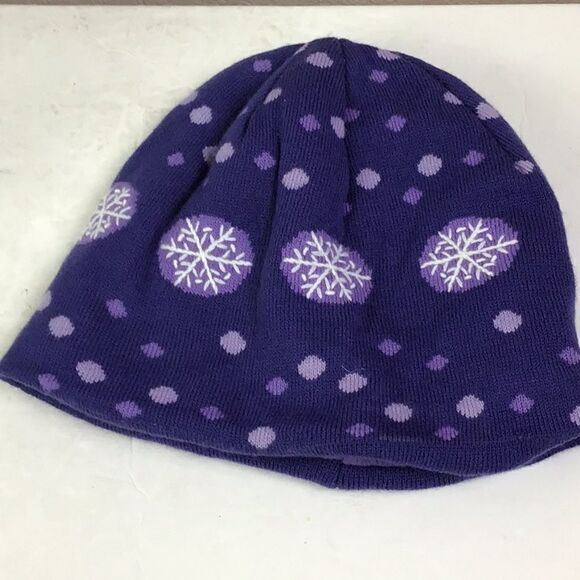 L.L. Bean Purple Snowflake Fleece Lined Girl’s Beanie Hat - Picture 5 of 7